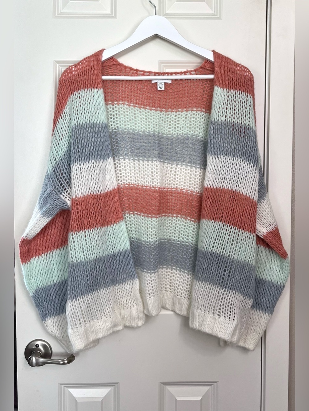 Topshop Open-Front Striped Chunky Knit Cardigan